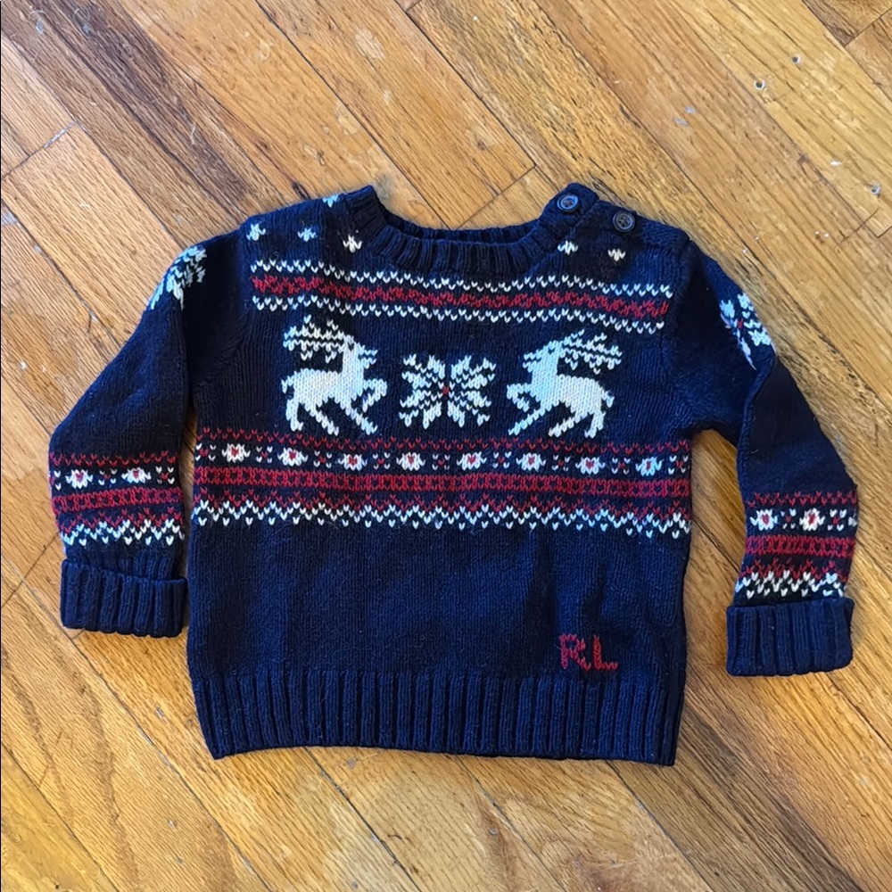 Ralph Lauren Navy Knit Reindeer Sweater
